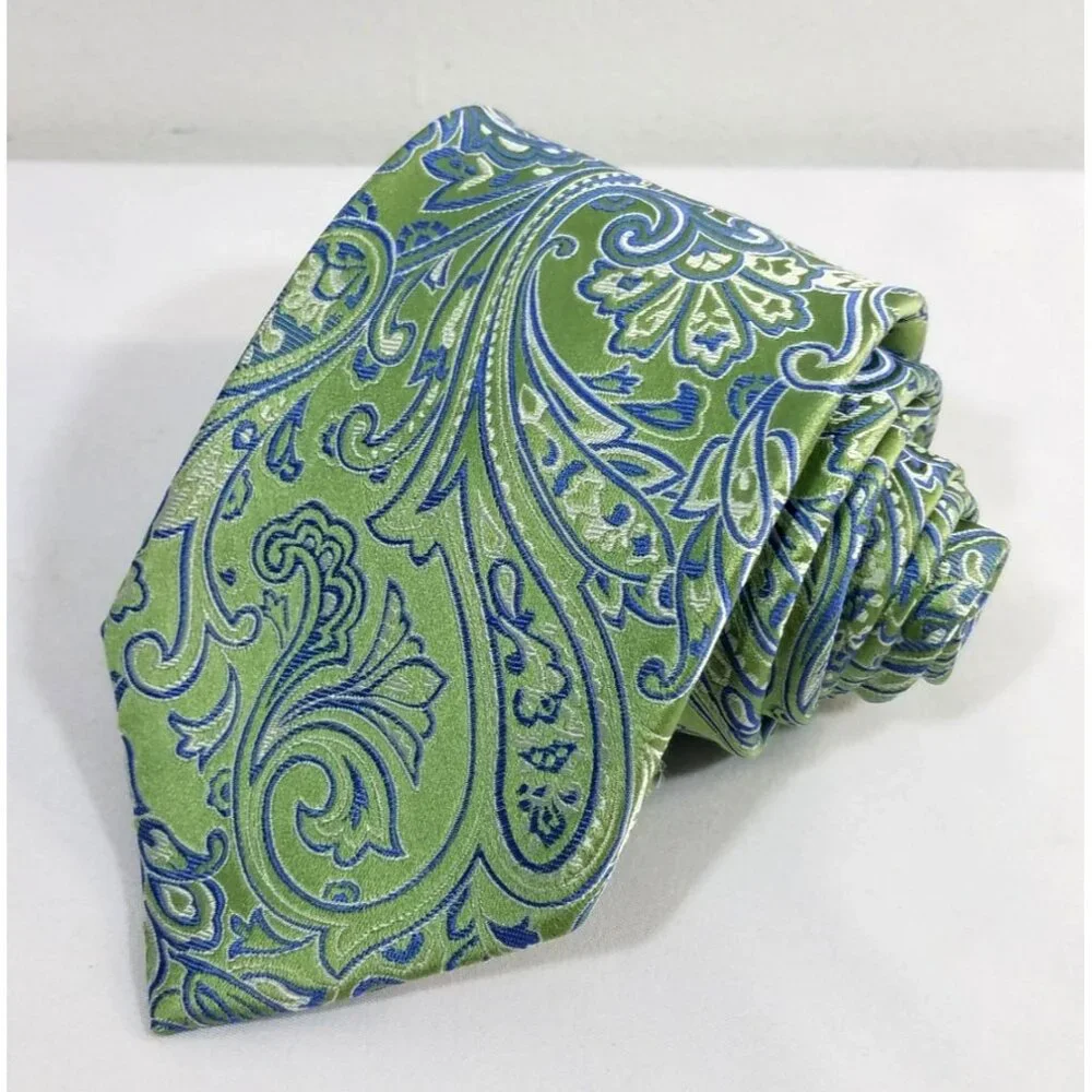 Croft & Barrow Mens Necktie Green & Blue Paisley Silk Tie